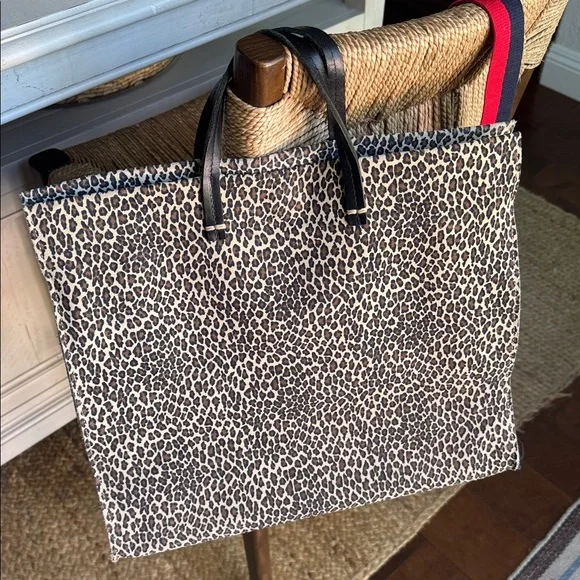 Clare V Leopard Print Tote with Navy/Red Strap - Picture 2 of 6